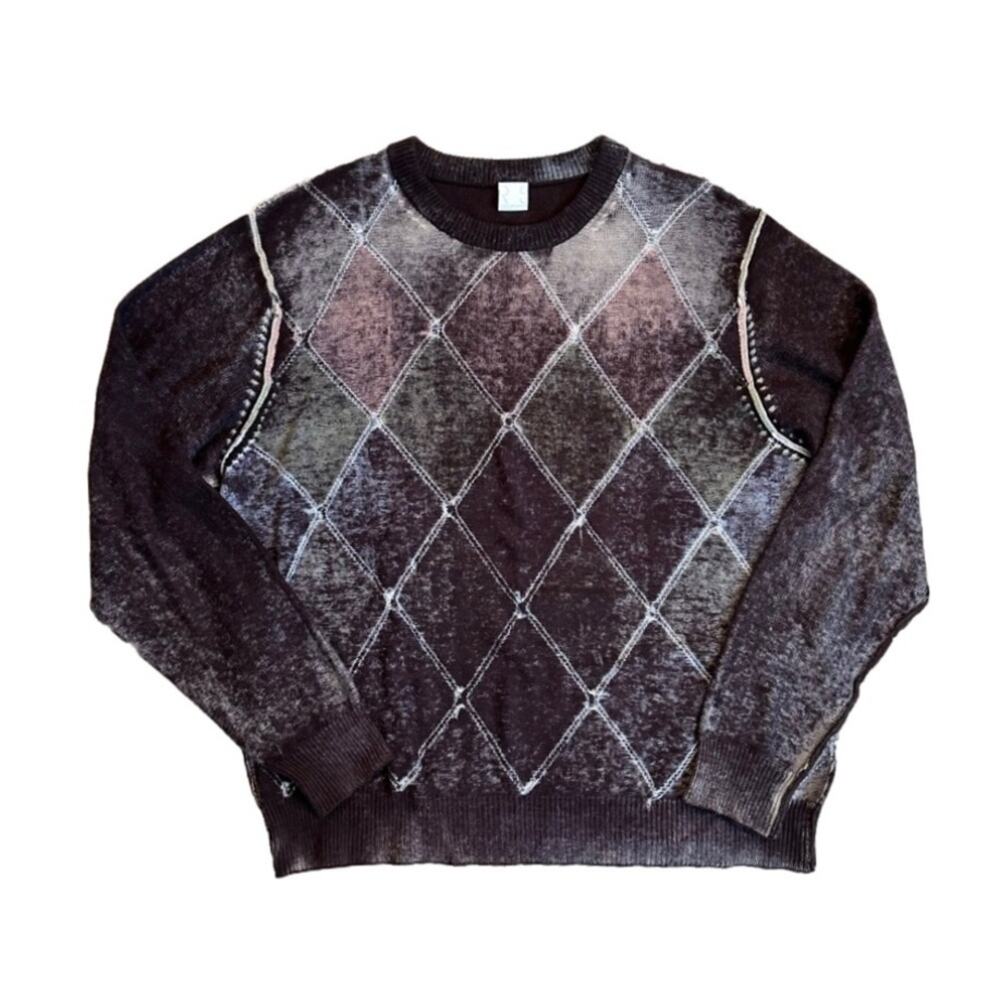 Raffi Shaya Men's Sweater Argyle Long Sleeve Reverse Seam Detail Size M / 50
